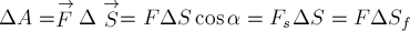 {Delta} A = stackrel{rightarrow}{F} {Delta} stackrel{rightarrow}{S} = F {Delta} S cos alpha = F_s {Delta} S = F {Delta} S_f